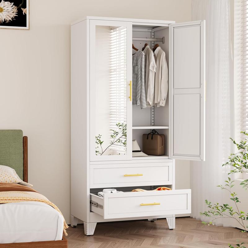 71" Wardrobe Cabinet with Adjustable Shelves and Hanging Rod