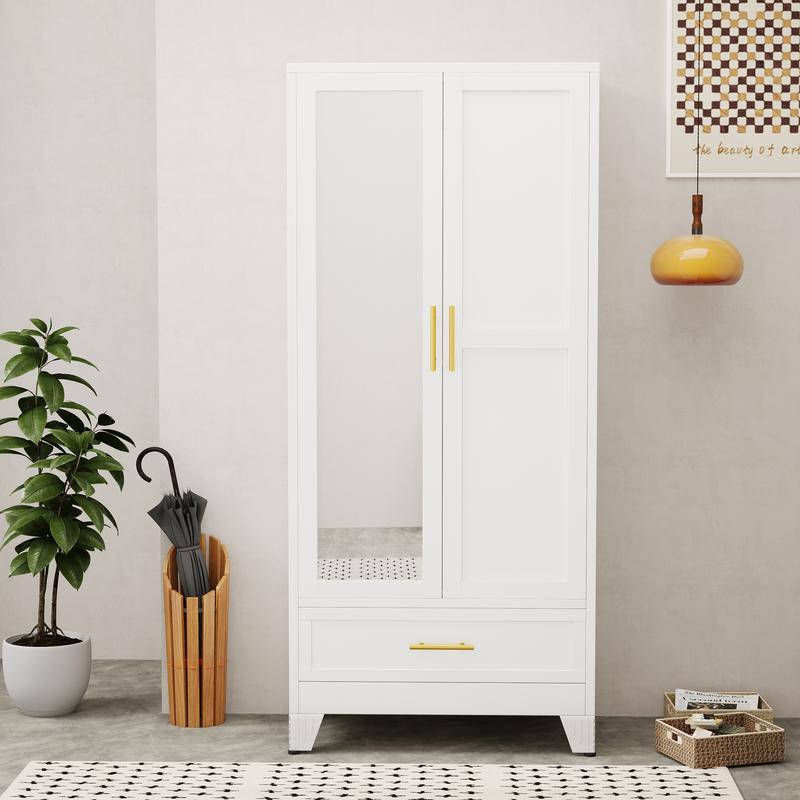 71" Wardrobe Cabinet with Adjustable Shelves and Hanging Rod