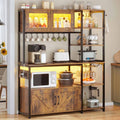 45.3 Inches Farmhouse Coffee Bar Bakers Rack with Power Outlet and LED Light