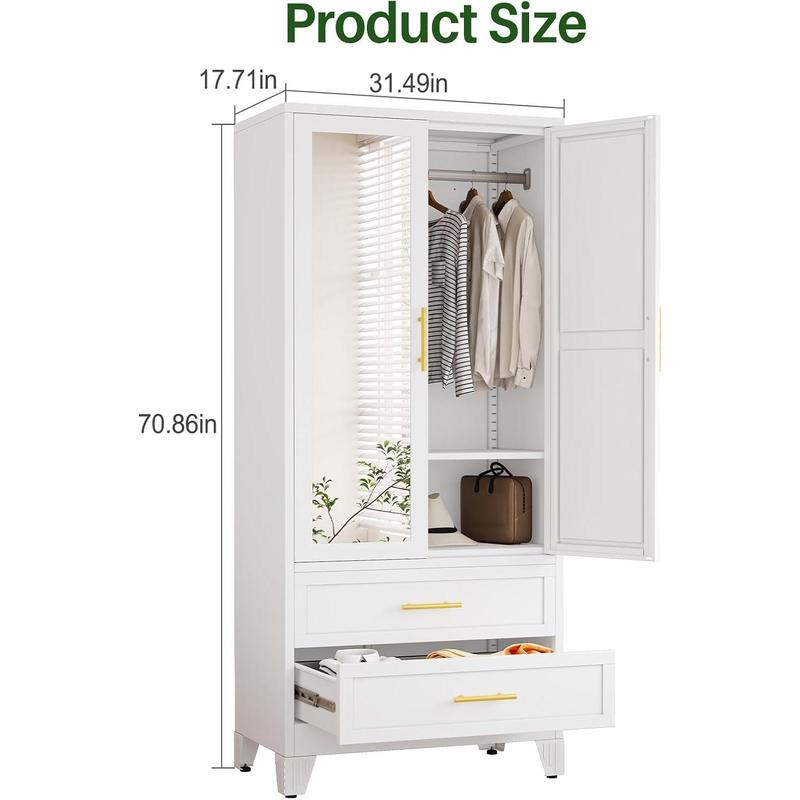 71" Wardrobe Cabinet with Adjustable Shelves and Hanging Rod