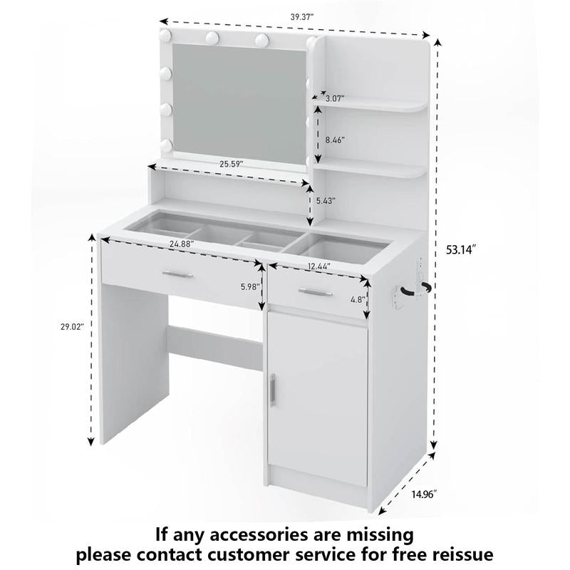 Vanity Desk With Mirror And 3 Lighting Modes 10 USB Power LED Lights
