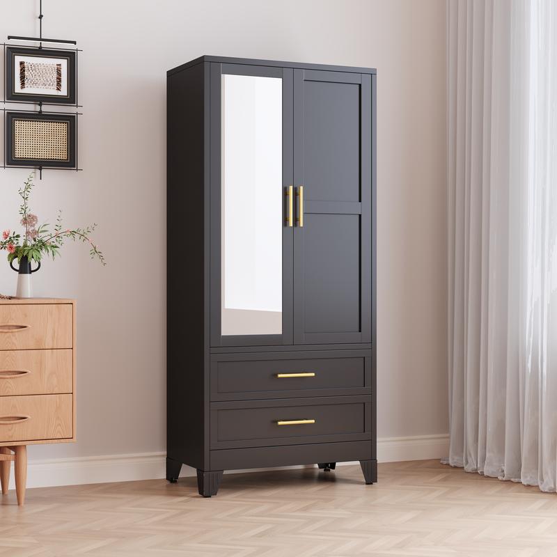 71" Wardrobe Cabinet with Adjustable Shelves and Hanging Rod