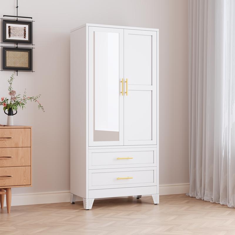 71" Wardrobe Cabinet with Adjustable Shelves and Hanging Rod