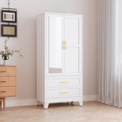 71" Wardrobe Cabinet with Adjustable Shelves and Hanging Rod
