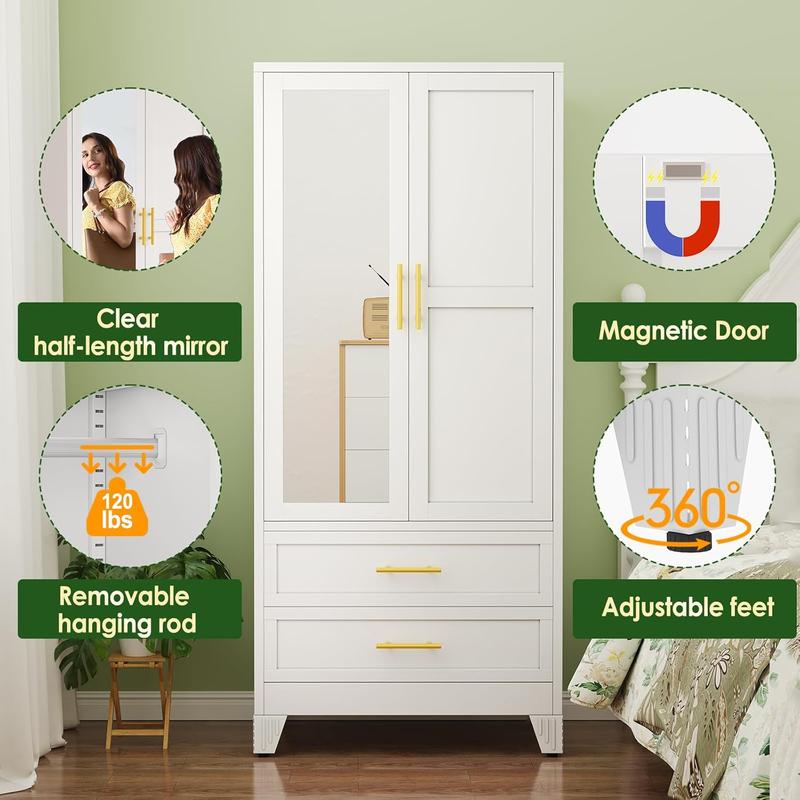 71" Wardrobe Cabinet with Adjustable Shelves and Hanging Rod