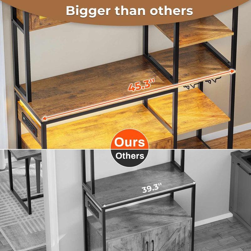 45.3 Inches Farmhouse Coffee Bar Bakers Rack with Power Outlet and LED Light
