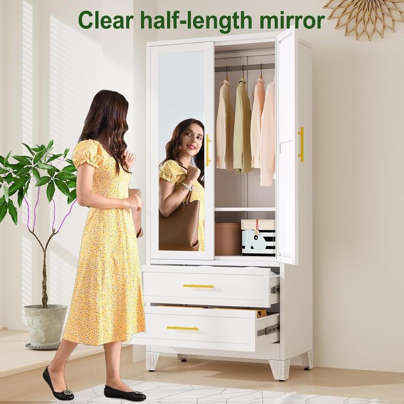 71" Wardrobe Cabinet with Adjustable Shelves and Hanging Rod