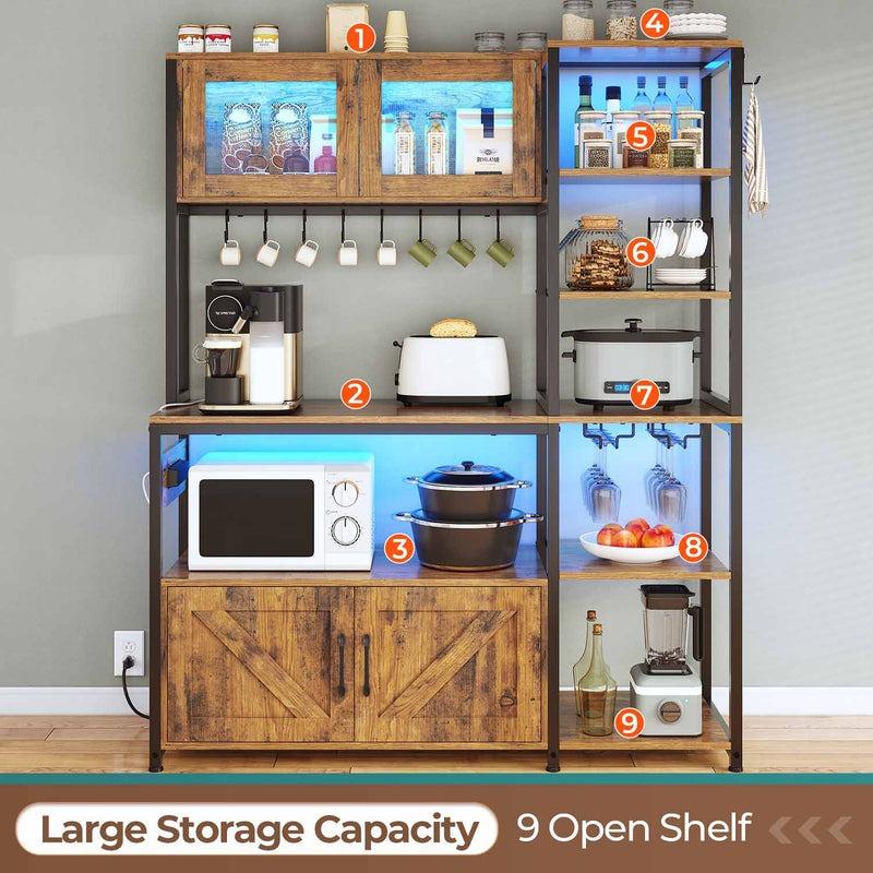 45.3 Inches Farmhouse Coffee Bar Bakers Rack with Power Outlet and LED Light