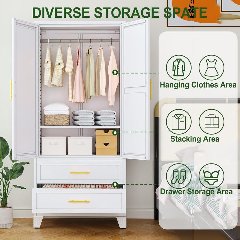 71" Wardrobe Cabinet with Adjustable Shelves and Hanging Rod