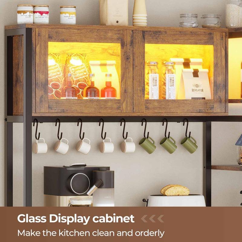 45.3 Inches Farmhouse Coffee Bar Bakers Rack with Power Outlet and LED Light